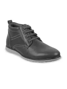 Mochi Men Grey & Black Solid Leather Formal Shoes