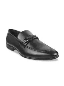 Mochi Men Black Solid Leather Formal Slip On Shoes
