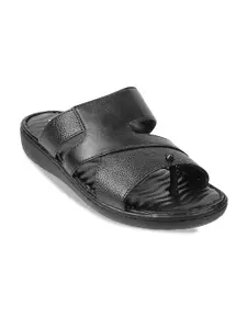 Mochi Men Black Leather Comfort Sandals