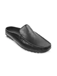 Mochi Men Black Textured Leather Mules