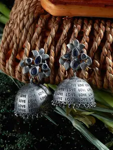 ZeroKaata Women Silver-Toned Contemporary Jhumkas Earrings
