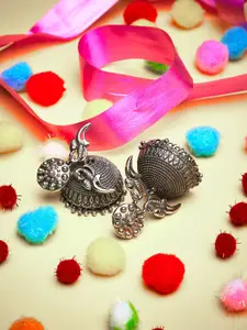 ZeroKaata Silver-Toned Dome Shaped Silver-Plated Jhumkas Earrings