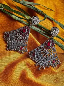 ZeroKaata Silver-Toned Contemporary Drop Earrings