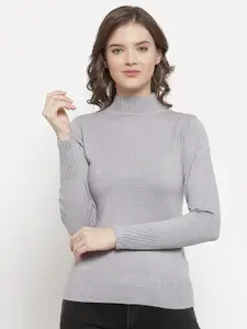 Mafadeny Women Grey Solid Pullover Sweater