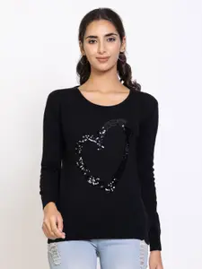 Species Women Black Embroidered Pullover with Embellished Detail