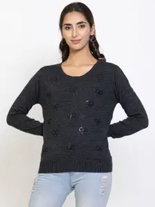 Species Women Charcoal Embroidered Pullover with Embellished Detail