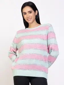 Species Women Green & Pink Striped Pullover