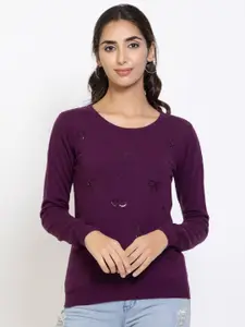Species Women Purple Embroidered Pullover with Embellished Detail