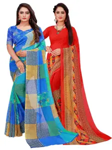 Silk Bazar Red & Blue Floral Pure Georgette Saree
