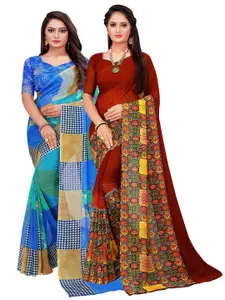 Silk Bazar Blue & Brown Ethnic Motifs Pure Georgette Saree