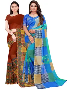 Silk Bazar Brown & Blue Ethnic Motifs Pure Georgette Saree