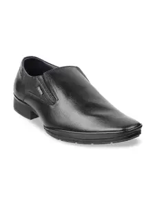 WALKWAY by Metro Men Black Solid Leather Formal Slip-On Shoes