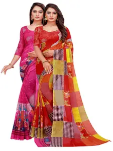 Silk Bazar Pack of 2 Red & Magenta Printed Pure Georgette Saree