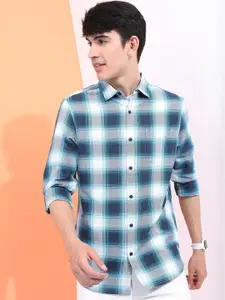 HIGHLANDER Men Blue Slim Fit Checked Casual Shirt