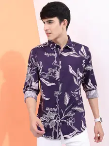 HIGHLANDER Men Purple & White Slim Fit Floral Printed Cotton Casual Shirt