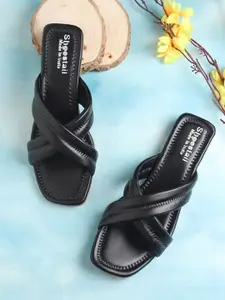 Shoestail Women Black Open Toe Flats