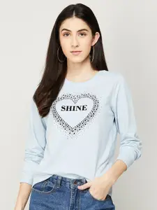 Fame Forever by Lifestyle Women Blue Printed Cotton Sweatshirt