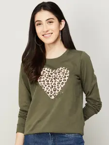 Fame Forever by Lifestyle Women Green Printed Cotton Sweatshirt