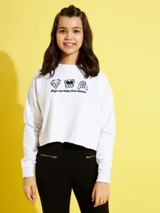 Noh.Voh - SASSAFRAS Kids Girls White Printed Crop Sweatshirt