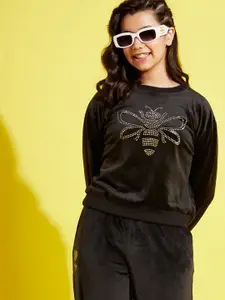 Noh.Voh - SASSAFRAS Kids Girls Black Embellished Sweatshirt