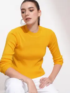 Tokyo Talkies Women Mustard Acrylic Pullover