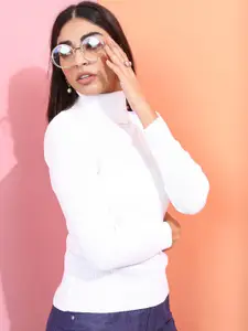 Tokyo Talkies Women White Acrylic Pullover