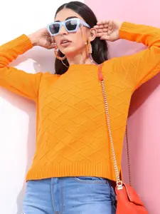 Tokyo Talkies Womens Orange Jacquard Acrylic Pullover