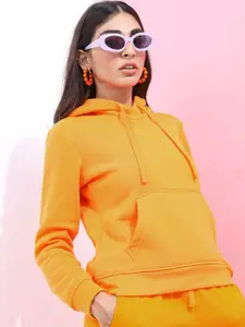 Tokyo Talkies Women Orange Hooded Sweatshirt