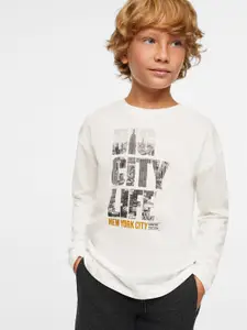 Mango Kids Boys Typography Printed Pure Cotton Sustainable T-shirt