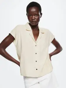 MANGO Women Off White Sustainable Casual Shirt