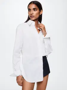 MANGO Women White Oversized Fit Cotton Longline Casual Shirt