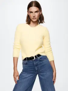 MANGO Women Yellow Ribbed Pullover
