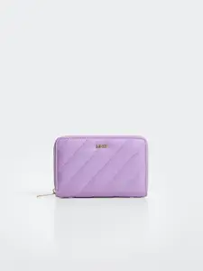 MANGO Women Lavender Quilted Design Zip Around Wallet