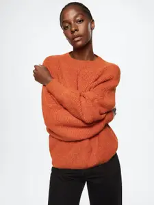 MANGO Women Orange Ribbed Sustainable Pullover