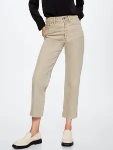 MANGO Women Beige Solid Sustainable Straight Fit High-Rise Jeans