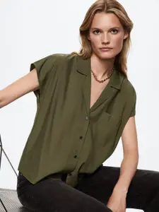 MANGO Women Olive Green Sustainable Casual Shirt