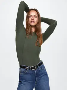 MANGO Olive Green Solid Sustainable Top