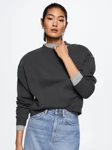 MANGO Women Charcoal Grey Solid Sustainable Sweatshirt