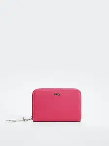 MANGO Women Pink Solid Zip Around Wallet
