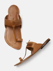 House of Pataudi Men Textured Ethnic Comfort One Toe Style Sandals
