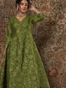 Shae by SASSAFRAS Women Green Printed Midi Length Ethnic Dress