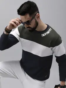 The Roadster Life Co. Men Round Neck Colourblocked Sweatshirt With Typography Detail