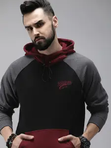 The Roadster Life Co. Men Colourblocked Hooded  With Embroidered Brand Logo