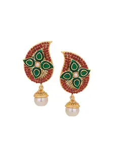 Adwitiya Collection Maroon & Green Gold-Plated Classic Drop Earrings