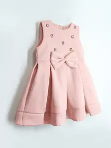 Cherry Crumble Girls Peach Embellished Sleeveless Fit & Flare Dress