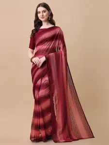 Amrutam Fab Maroon & Pink Striped Jaali Net Saree