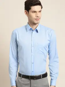 Hancock Men Blue Solid French Cuff Slim Fit Pure Cotton Formal Shirt