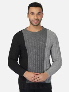 JoE Hazel Men Grey & Black Colourblocked Pullover