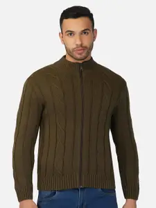 JoE Hazel Men Khaki Cable Knit Striped Cardigan