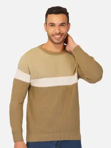 JoE Hazel Men Beige & White Colourblocked Pullover